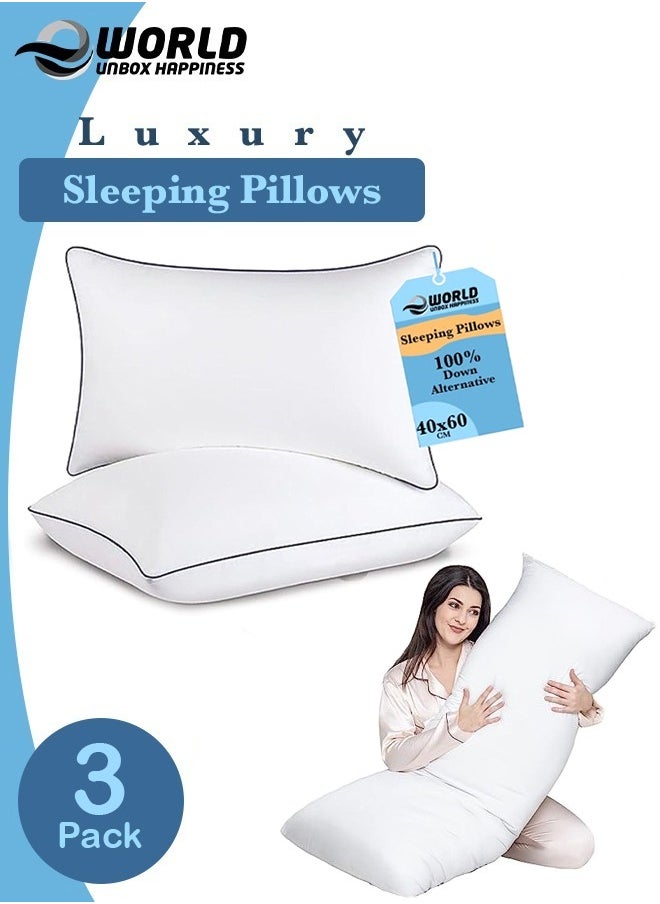 3-piece Bedding Set Includes 2 Premium Bed Pillows & 1 Full-Body Pillow for Adults, Breathable & Ideal for Side Sleepers with Polyester Filling & Soft Cotton Cover, Available in Multiple Colors