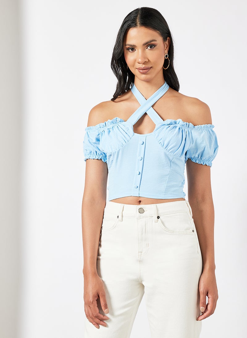 Halter Neck Crop Top Blue