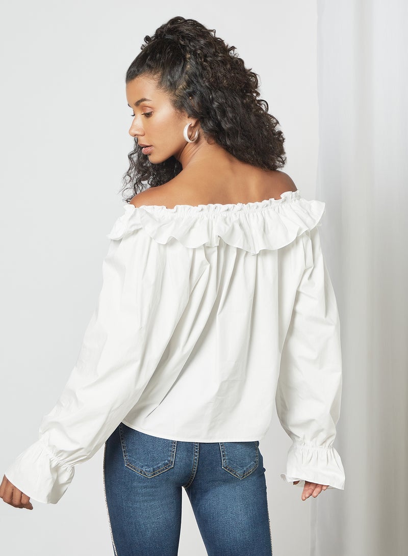 Ruffle Detail Pleated Top White