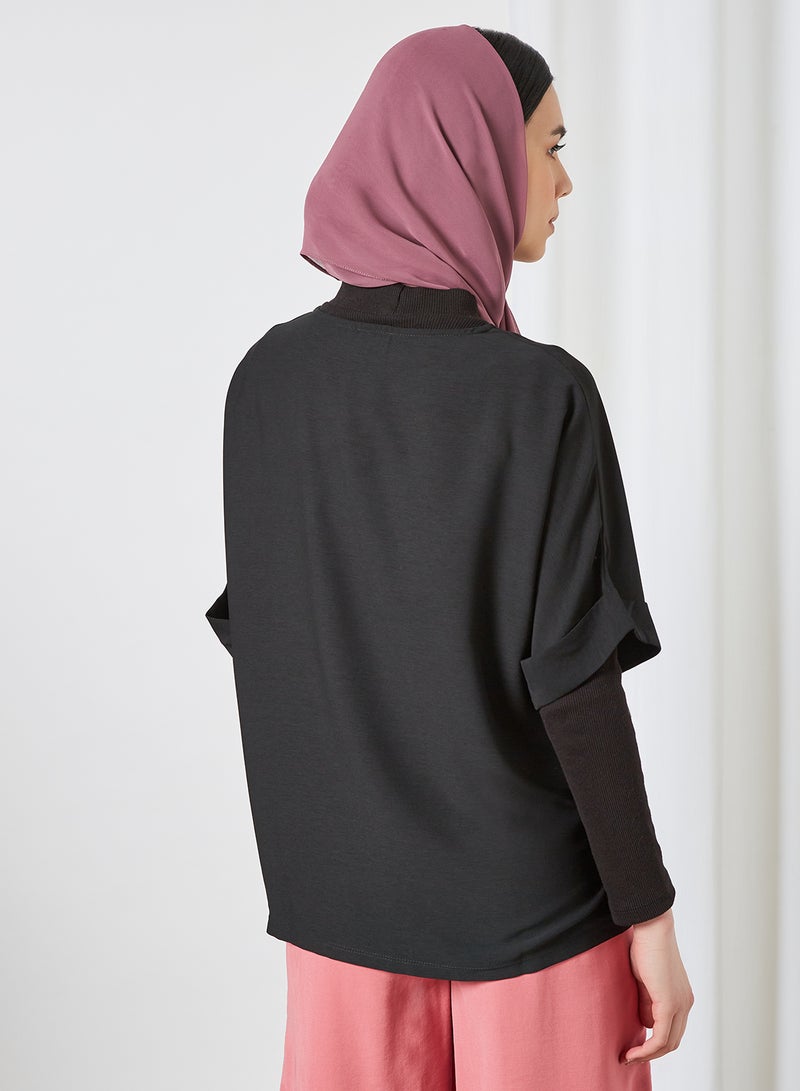 Rolled Sleeve Top Black