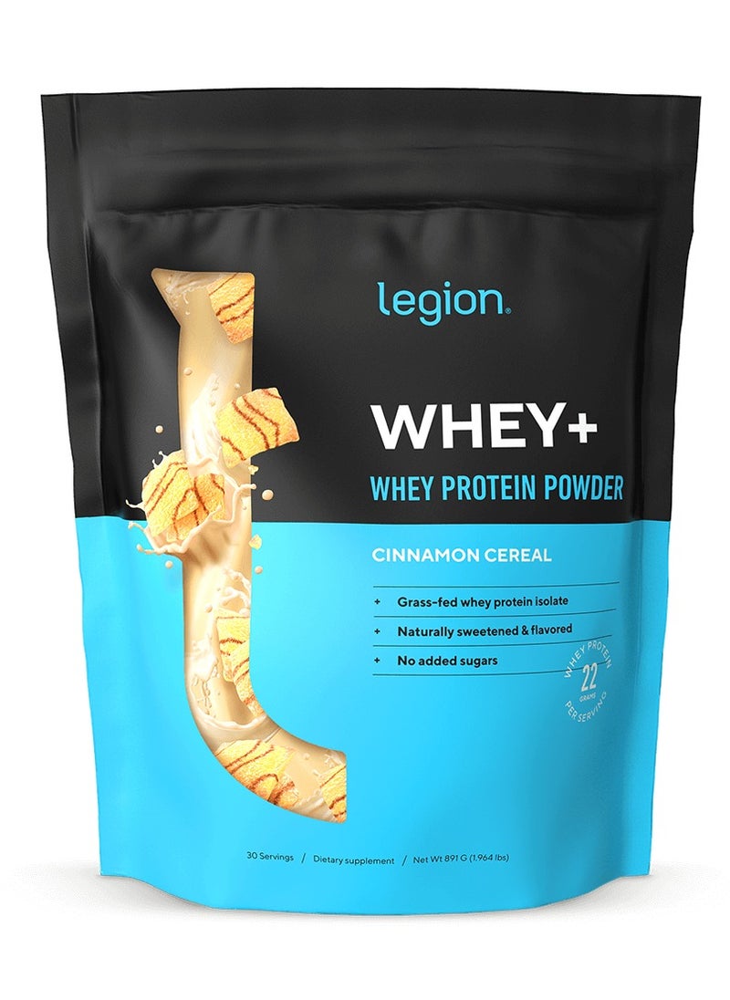 Whey+ Whey Protein Powder, Grass Fed Whey Protein Isolate, Naturally Sweetened and Flavored, No Added Sugars, 22 grams Per Serving, 891grams, 30 Servings - Cinnamon Cereal