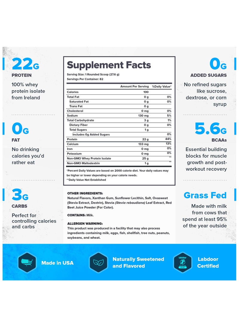 Whey+ Whey Protein Powder, Grass Fed Whey Protein Isolate, Naturally Sweetened and Flavored, No Added Sugars, 22 grams Per Serving, 2267.96grams, 83 Servings - Strawberry Banana