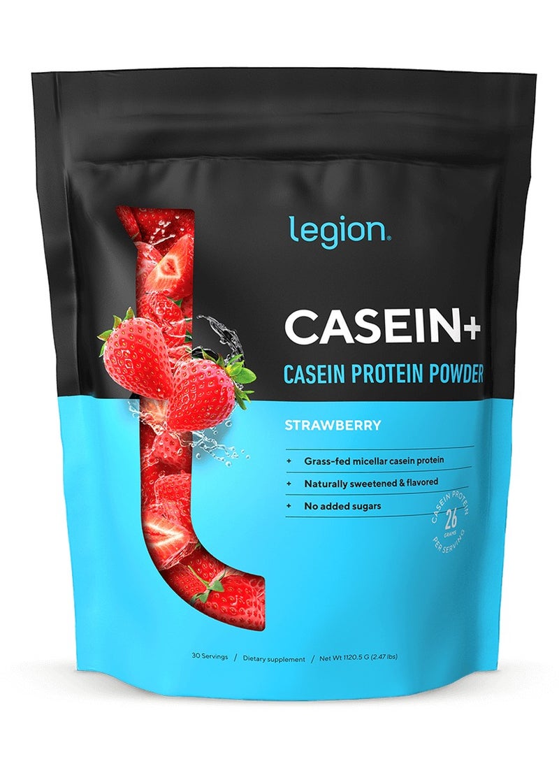 Casein+ Casein Protein Powder, Grass-Fed Micellar Casein Protein, Naturally Sweetened & Flavored, No Added Sugars, 26g Per Serving, 1120.5 g (2.47 Lbs), 30 Servings - Strawberry