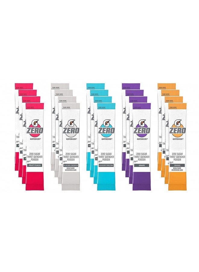 Gatorade G Zero Powder, Individual Packets, 5 Flavor Variety Pack - 4 of Each Flavor, Pack of 20-0.10oz