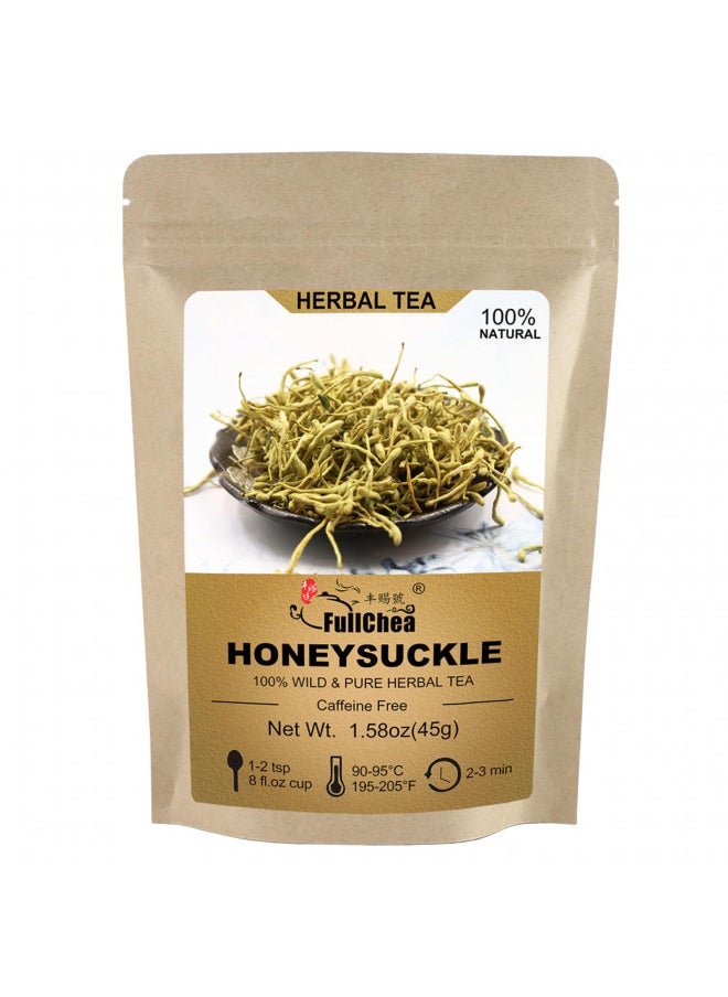 FullChea - 100% Pure Natural Dried Honeysuckle - Jin Yin Hua Honeysuckle Tea - Premium Lonicera Japonica Flower Tea - Detox & Wellness Support - 1.58oz/45g