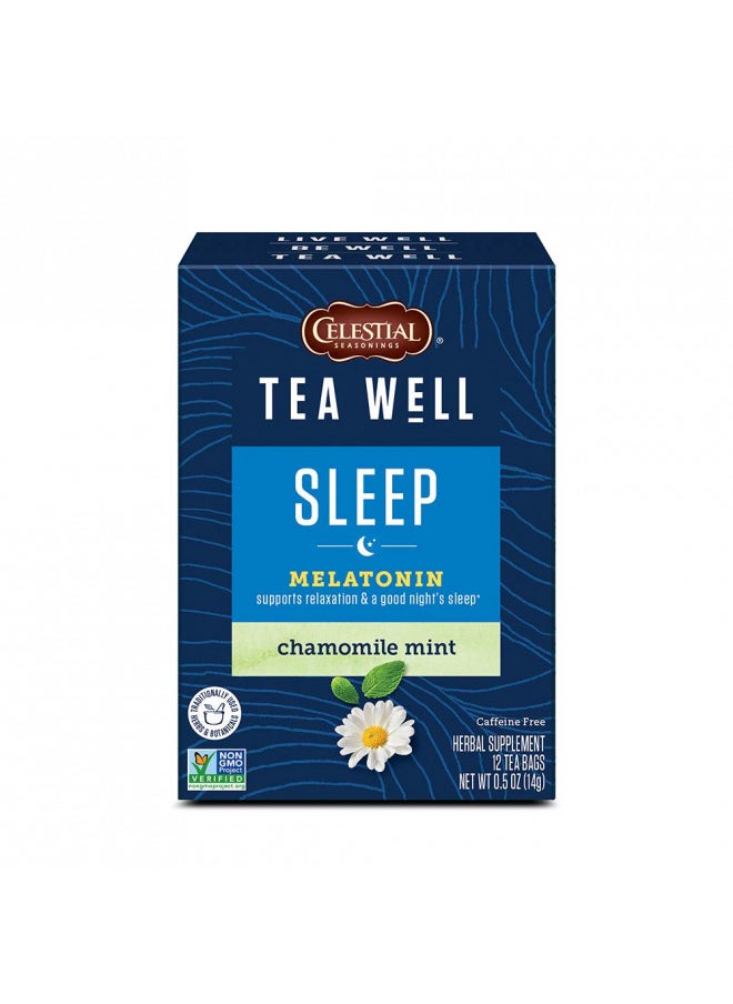 Celestial Seasonings TeaWell Herbal Tea, Sleep with Melatonin, Chamomile Mint, Caffeine Free Wellness Tea, 12 Tea Bags (Pack of 6)