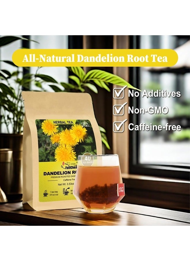 Dandelion Root Tea Bags, 40 Teabags, 2.5g/bag - Premium Roasted Dandelion Root - Non-GMO - Caffeine-free - Detox Herbal Tea - Helps Improve Digestion & Immune System