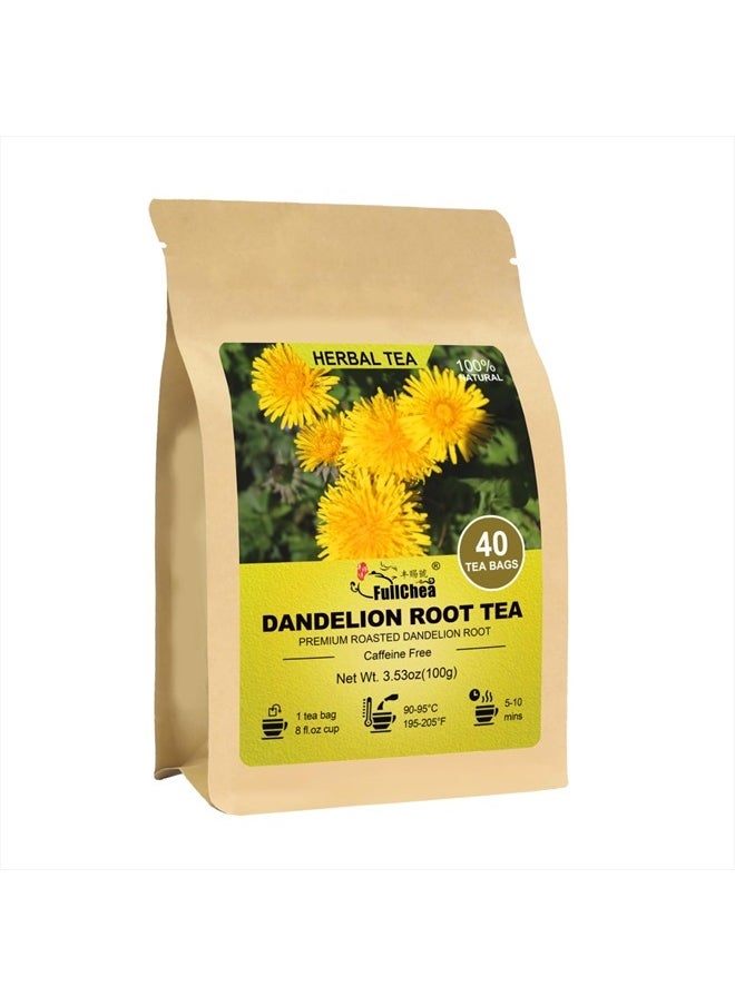 Dandelion Root Tea Bags, 40 Teabags, 2.5g/bag - Premium Roasted Dandelion Root - Non-GMO - Caffeine-free - Detox Herbal Tea - Helps Improve Digestion & Immune System