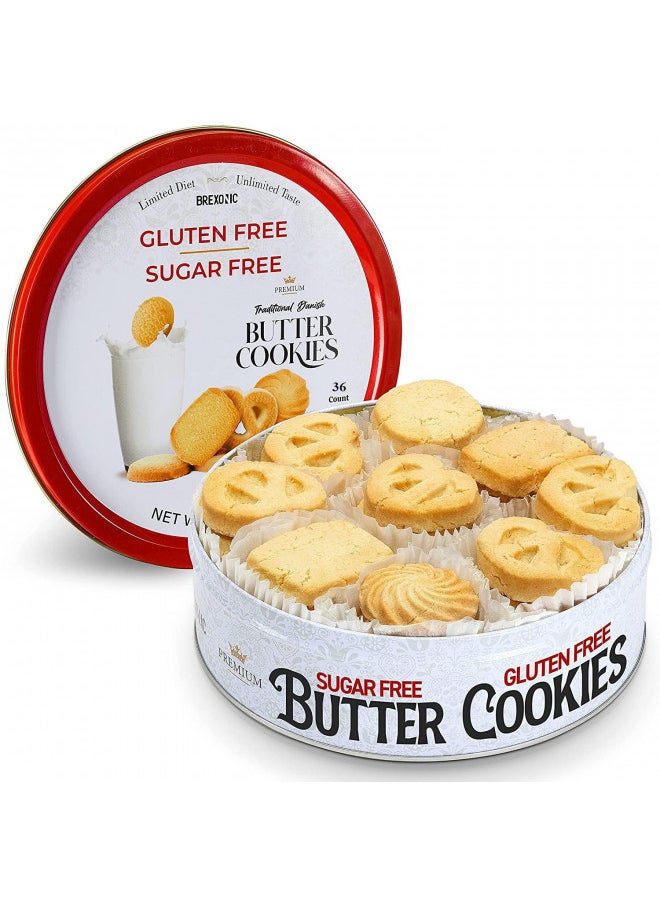 Gluten Free Sugar Free Butter Cookies Variety Tin 40 Count Traditional Danish Butter Cookies, No Preservatives No Coloring Premium Assorted Gluten Free Cookies for Diabetics (1 Pk, 12 Ounce)