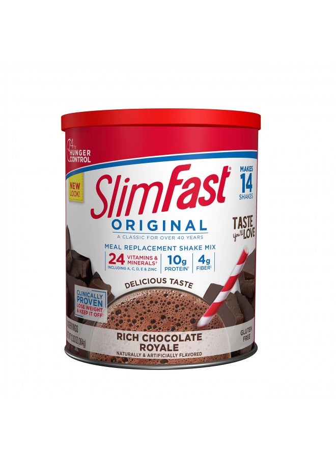 SlimFast Original Meal Replacement Shake Mix Weight Loss Powder 14 Servings - Pantry Friendly, Rich Chocolate Royale, 12.83 Oz