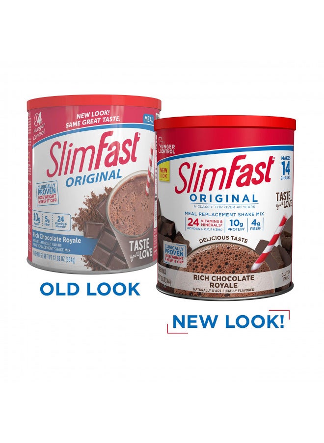 SlimFast Original Meal Replacement Shake Mix Weight Loss Powder 14 Servings - Pantry Friendly, Rich Chocolate Royale, 12.83 Oz