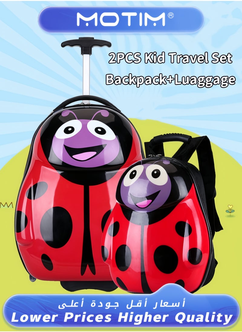 Kids 2pcs Travel Luggage Set in Fun Cartoon Animal Shape Includes 1 Wheeled Luggage ＆ 1 Lightweight Backpack Perfect for Short Trip and Kindergarten