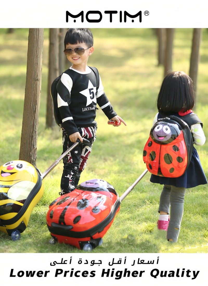 Kids 2pcs Travel Luggage Set in Fun Cartoon Animal Shape Includes 1 Wheeled Luggage ＆ 1 Lightweight Backpack Perfect for Short Trip and Kindergarten