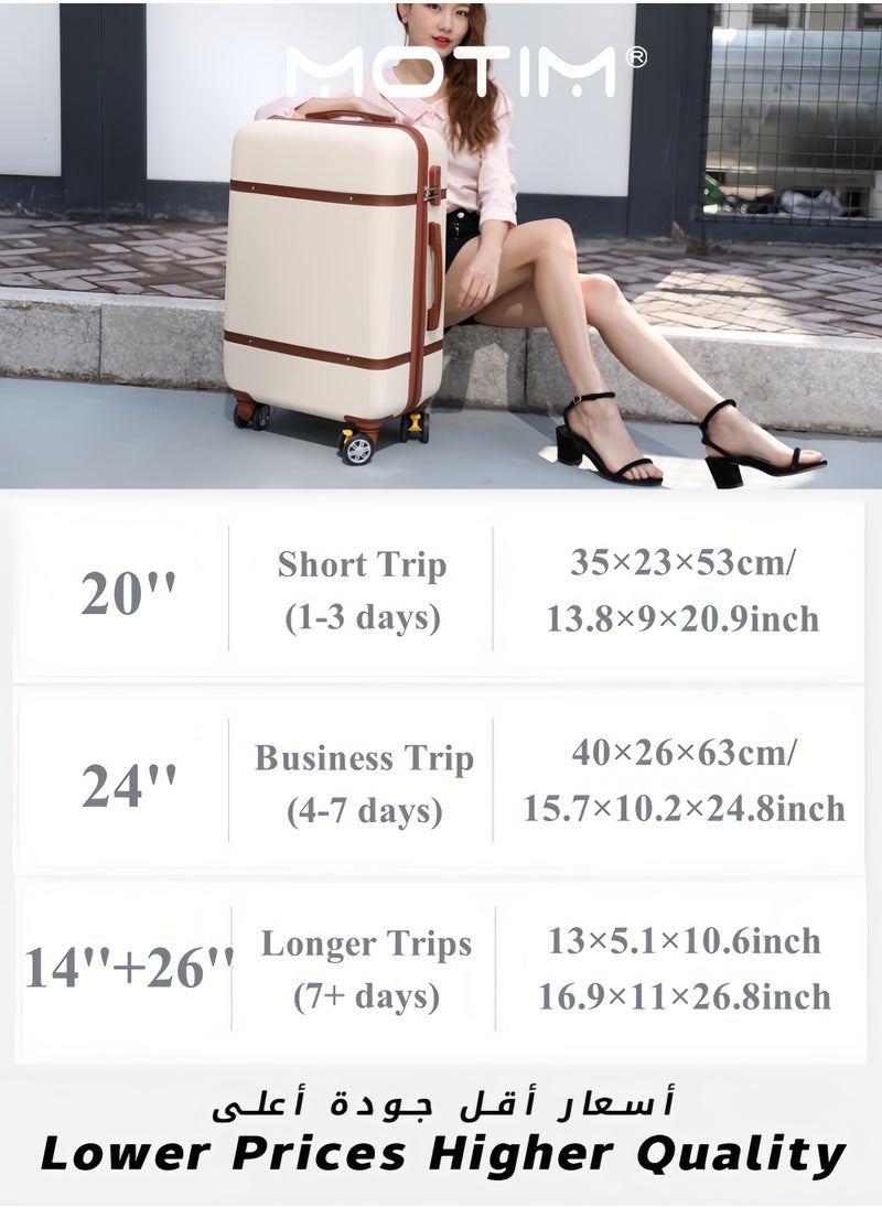 Vintage Style Travel Luggage Lightweight Durable Expandable Suitcase Expandable PC Hard Shell Clearance Luggage with TSA Lock Spinner Wheels Telescopic Handle