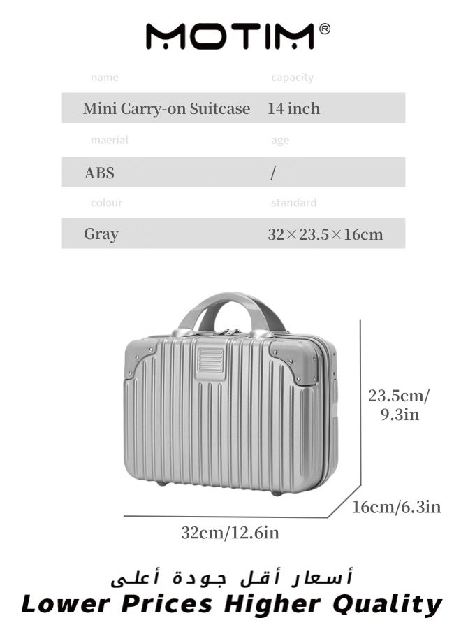 14 inch Mini Suitcase Travel Portable Storage Bag Waterproof ABS Hard Shell Carry-On Case with Elastic Strap and Zipper to Hang on Carry-On Luggage