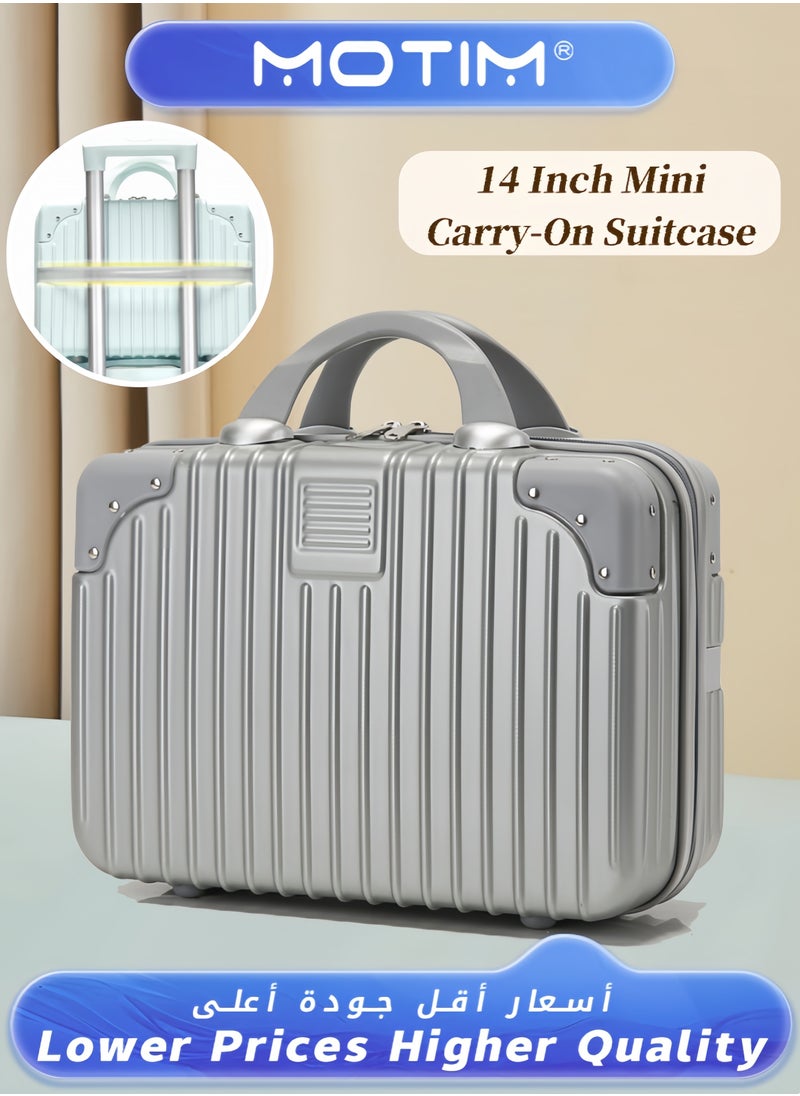 14 inch Mini Suitcase Travel Portable Storage Bag Waterproof ABS Hard Shell Carry-On Case with Elastic Strap and Zipper to Hang on Carry-On Luggage