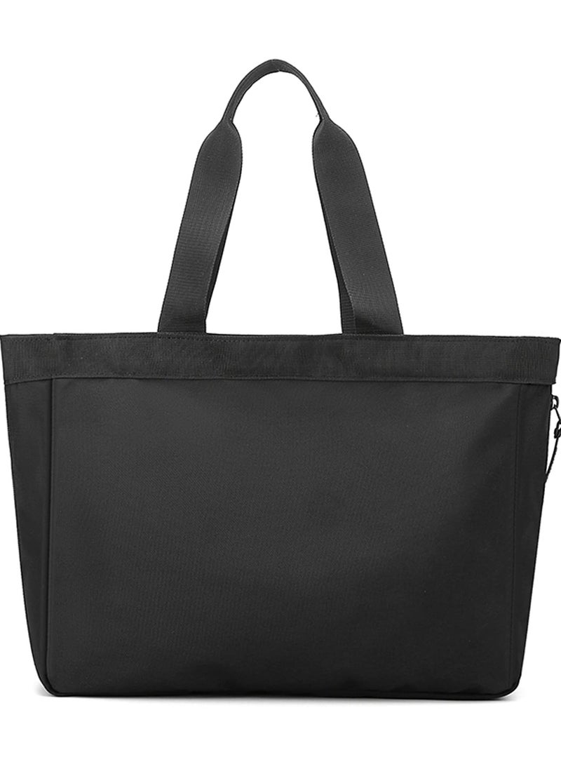 Men's Tote Bag 14-inch Laptop Nylon Waterproof Lightweight Business Casual Black Handbag for Work School Travel, Black, Large