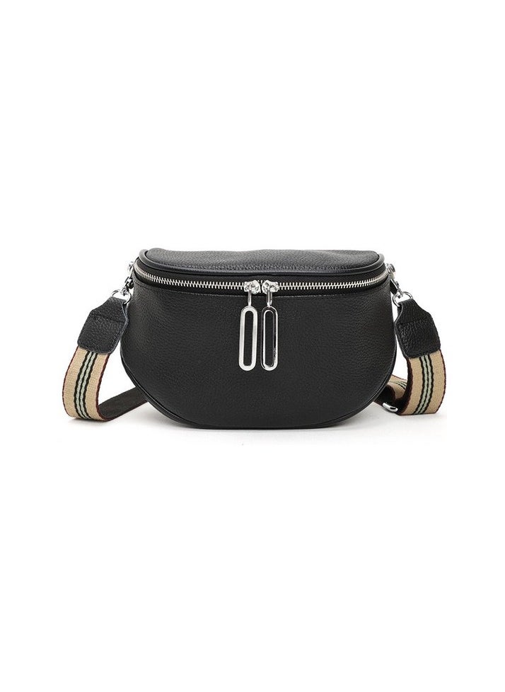 Moda saddle bag Women's Bag 2023 New Genuine Leather Crossbody Bag Double Zipper First Floor Colour:Black - black Sizes:26x16x9 cm