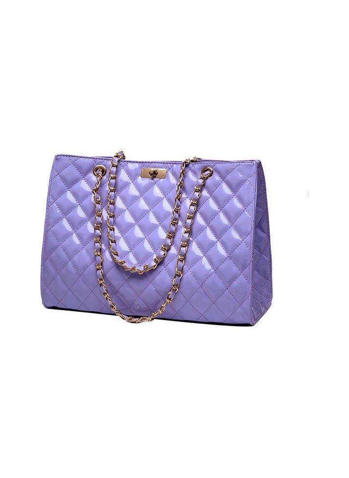 Fashion Solid Color Single Color One Shoulder Hanging Bag Europe and American diamond chain bag pu ladies back Colour:Purple