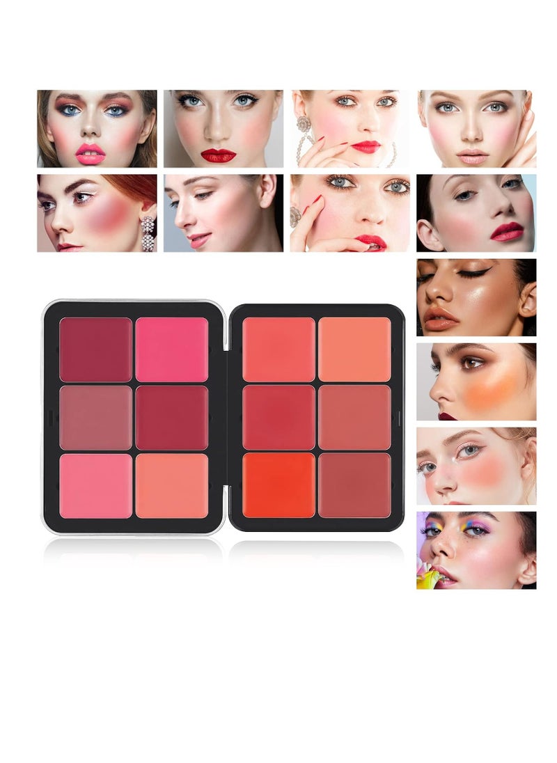 12 Colors Cream Blush Palette Matte Blush Contour and Highlight Blush Palette Waterproof and Long Lasting Blush Cream Makeup Palette