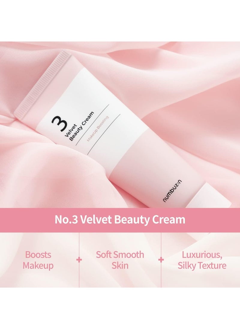 numbuzin No.3 Velvet Beauty Cream | Facial Makeup Primer, Textured Skin, Poreless Smooth Powdery Finish, Niacinamide, | Korean Skin Care, 2.02 fl oz