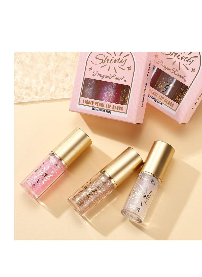 3pcs Shimmery Glitter Moisturizing Lip Oil Big Brush Head Hydrating Lip Glow Oil,Shiny Transparent Lip Gloss Plumping,with Shimmery Finish - Lightweight, Sheer, and Hydrating Lip Care Oil Makeup