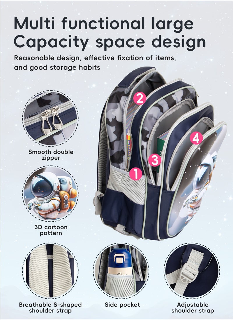 Children School Bag Student Backpack with Reflective Strip Design & Padded Adjustable Shoulder Strap Large volume Waterproof Bookbag and for 3-10 Year Boys Girls Elementary Kindergarten(Astronaut)