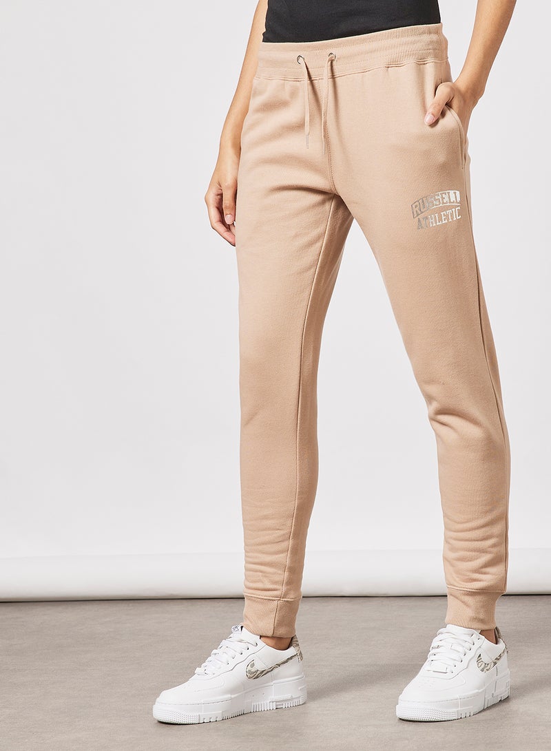 Metallic Logo Sweatpants Beige