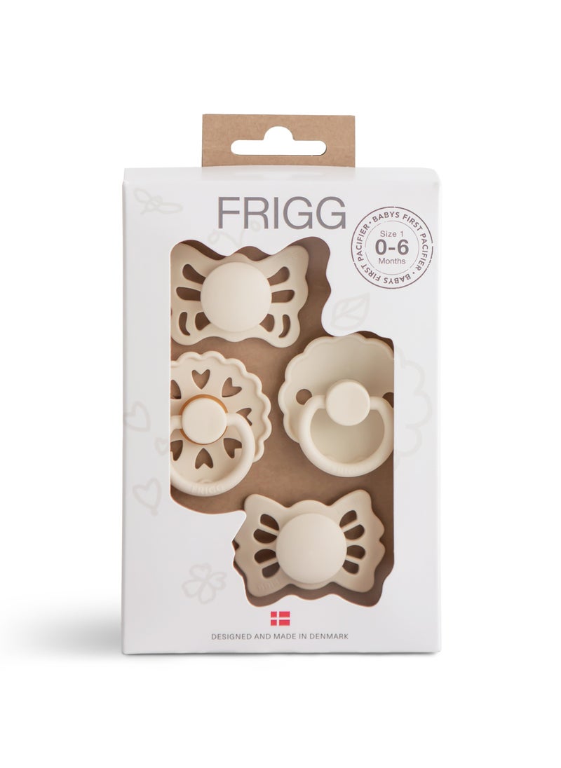 FRIGG Baby's First Pacifier 4-pack - Floral heart - Cream 0-6M - Size 1