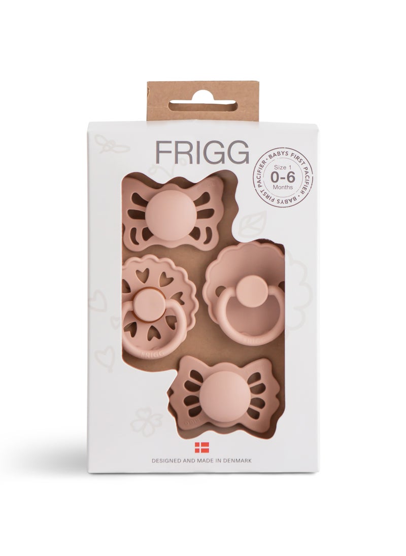 FRIGG Baby's First Pacifier 4-pack - Floral heart - Blush 0-6M - Size 1