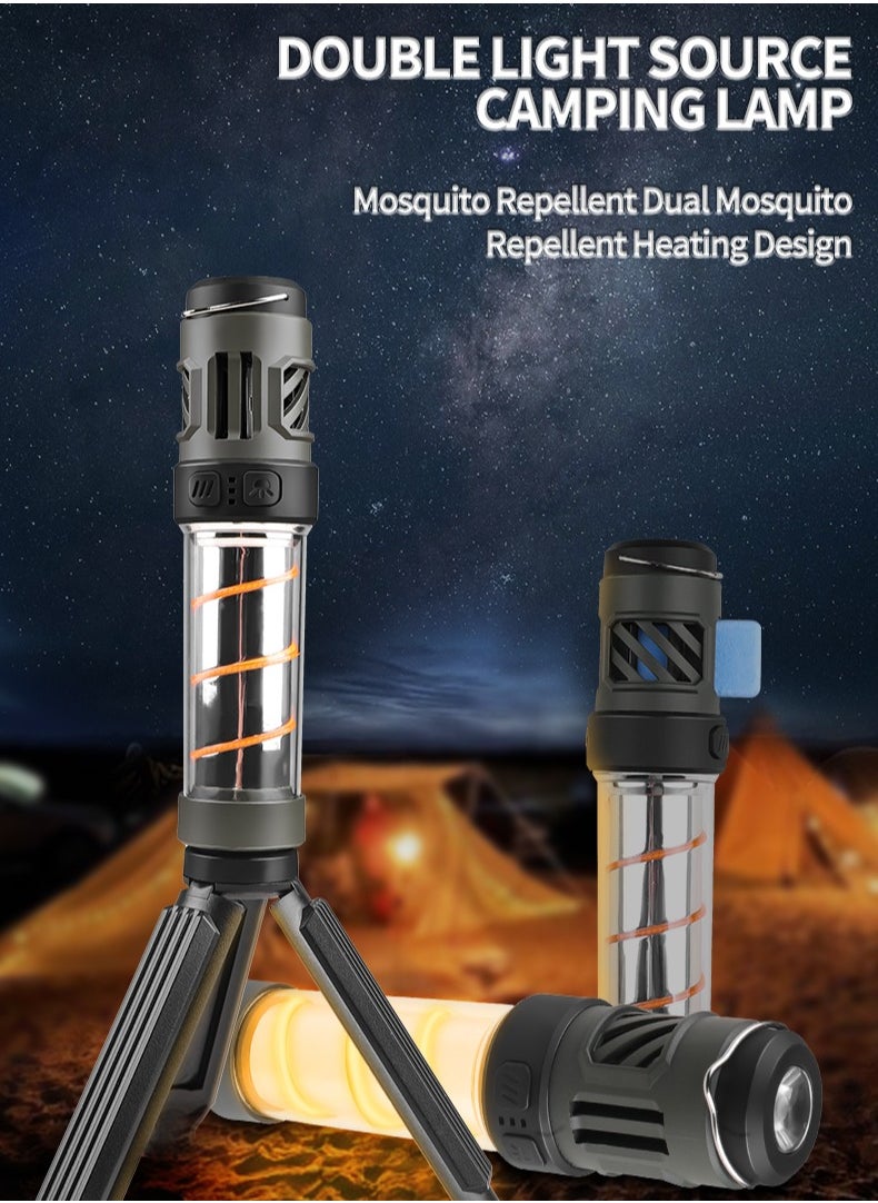 Ultimate LED Mosquito-Repelling Camping Lantern - 5 Lighting Modes, Outdoor Portable Flashlight, IPX4 Waterproof, ABS Construction, 3000mAh Battery, Triple-Legged Stand, Dual Heated Mosquito Pads, 200-300 Lumens, 8Hrs Strong Main Light, 12Hrs/30Hrs Side Light, 3 Blue LED Battery Indicators