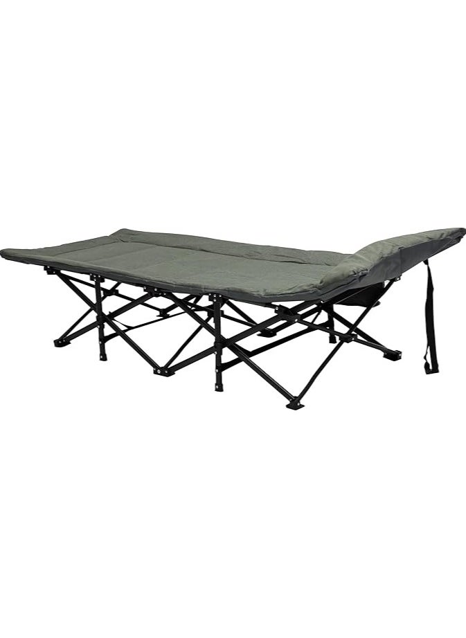 Portable Heavy quality Folding Camping bed MH-FB08 with Mesh Fabric and Steel Frame, 185cm Long with Side Pocket for Outdoor and Emergency Use ..Grey