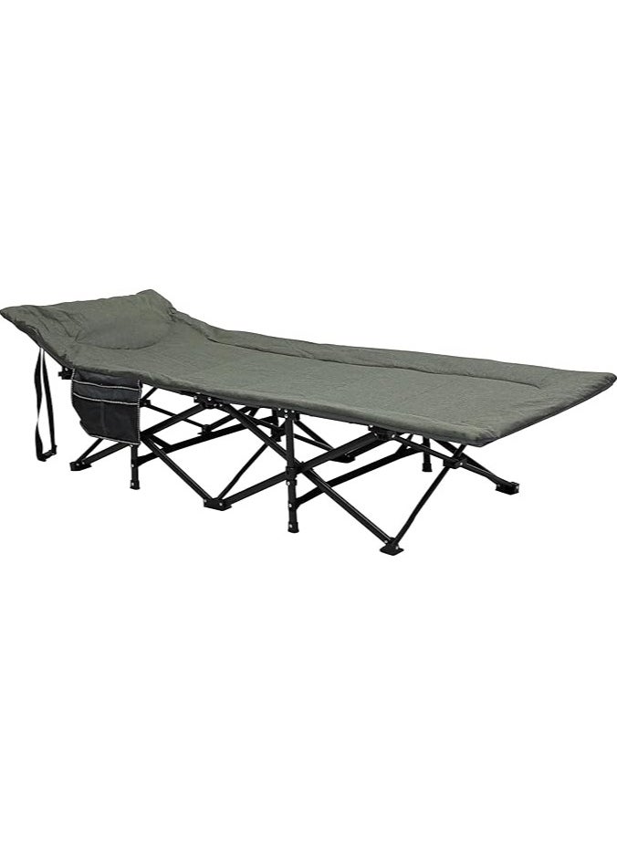 Portable Heavy quality Folding Camping bed MH-FB08 with Mesh Fabric and Steel Frame, 185cm Long with Side Pocket for Outdoor and Emergency Use ..Grey