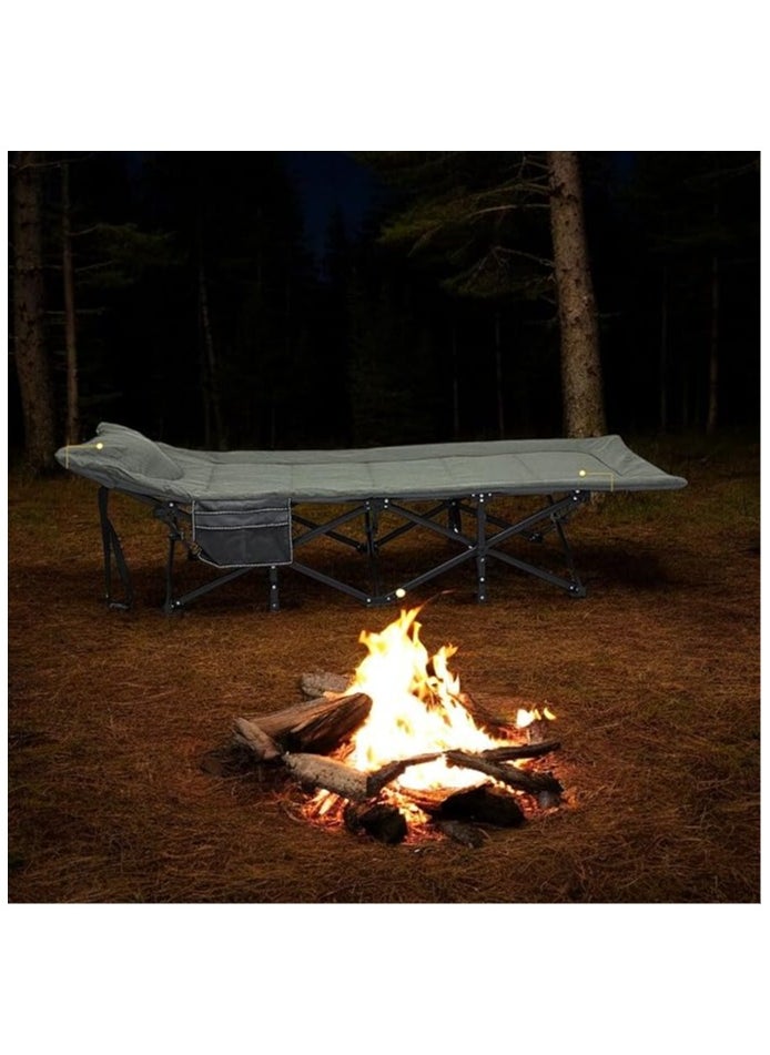 Portable Heavy quality Folding Camping bed MH-FB08 with Mesh Fabric and Steel Frame, 185cm Long with Side Pocket for Outdoor and Emergency Use ..Grey