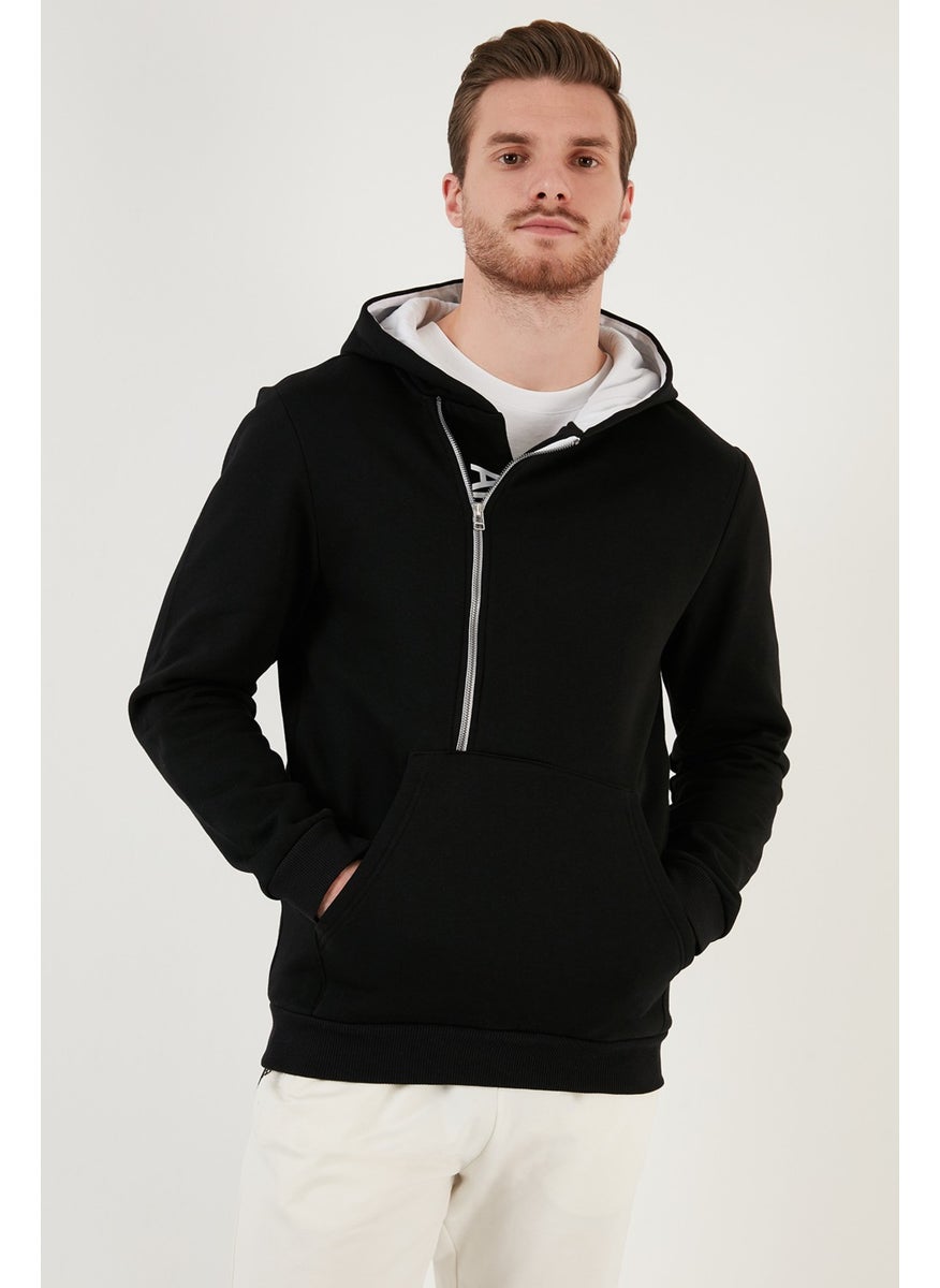 Kangaroo Pocket Zippered Hooded Collar Slim Fit Men's Sweat 575707