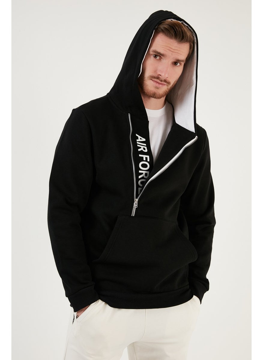 Kangaroo Pocket Zippered Hooded Collar Slim Fit Men's Sweat 575707