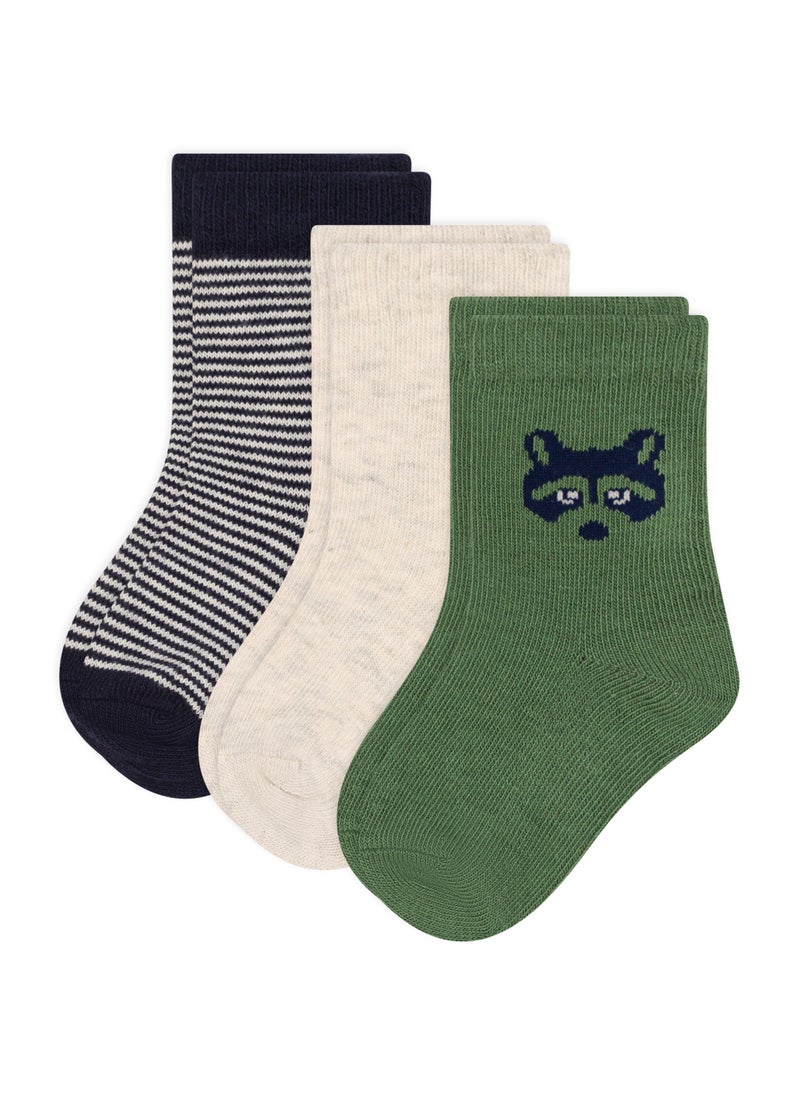 Babies' raccoon design cotton socks - 3-Pack