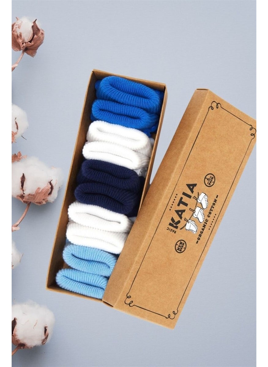 Colorful Newborn Organic 5 Pcs Baby Socks White/Blue