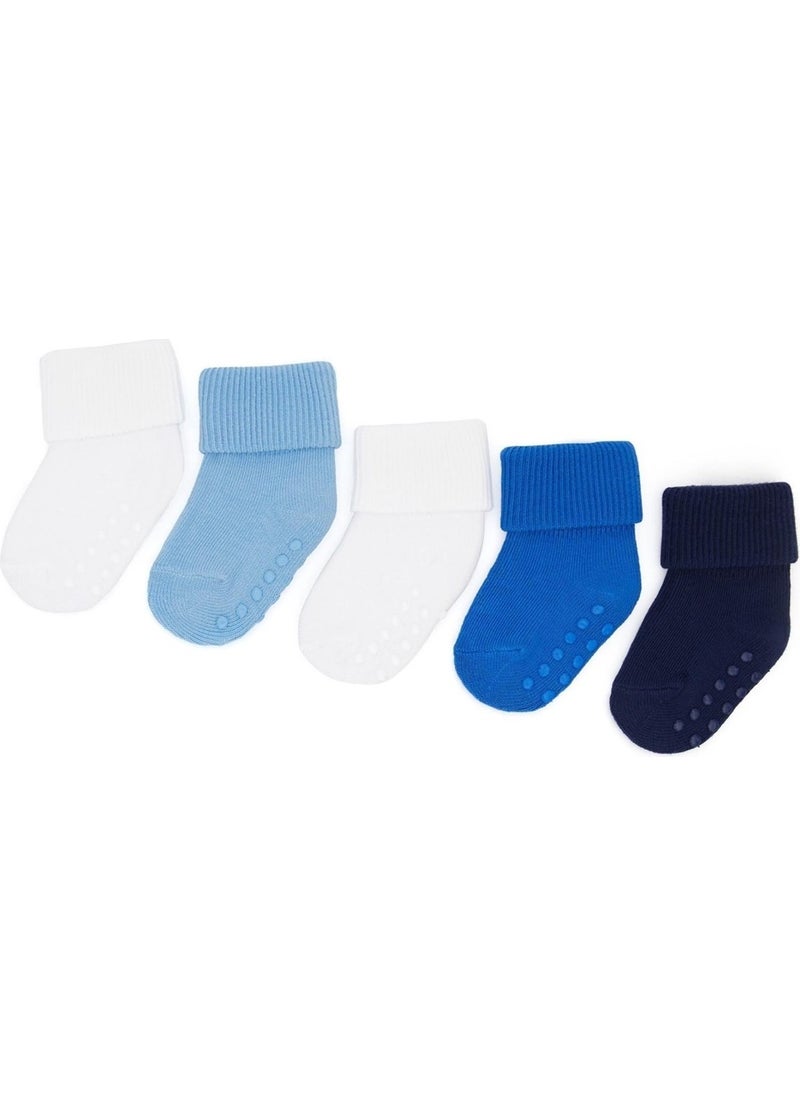 Colorful Newborn Organic 5 Pcs Baby Socks White/Blue