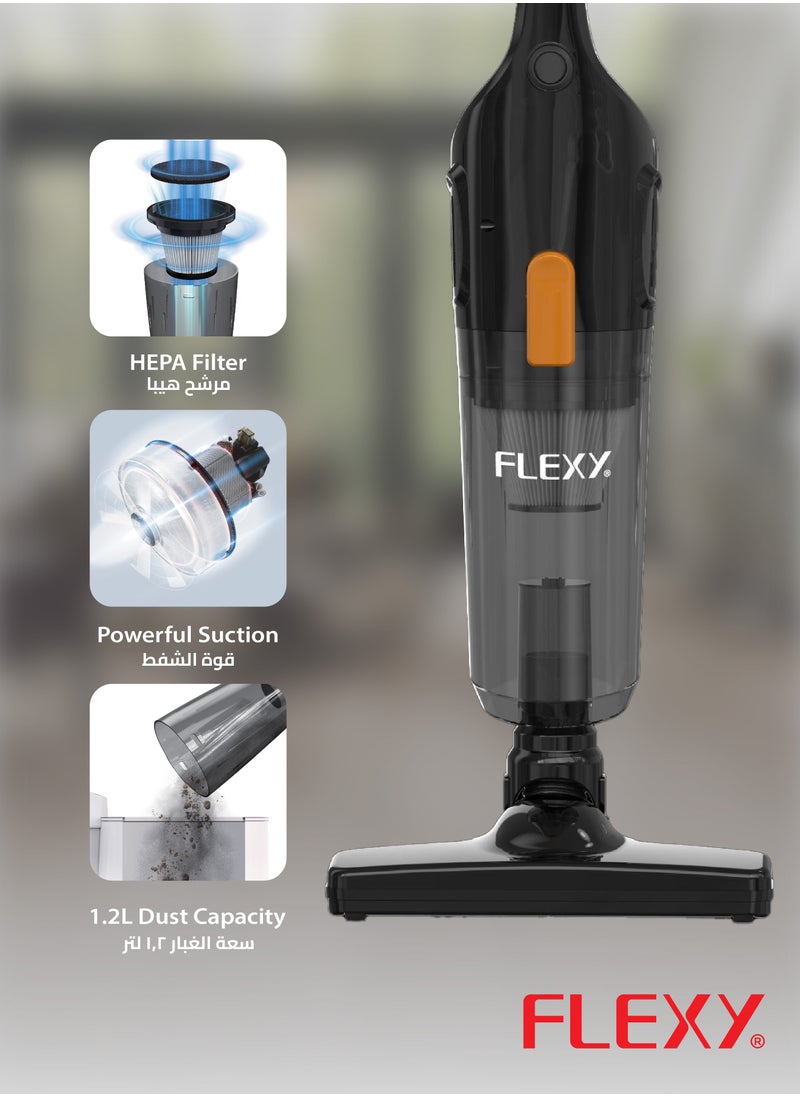 Flexy 600W Vacuum Cleaner with High-Efficient Copper Motor, 3-in-1 Design, HEPA Filter, 16Kpa Suction, 1.2L Dust Capacity, Washable Filter, Low Noise, 2-Year Warranty