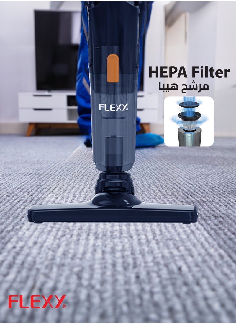 Flexy 600W Vacuum Cleaner with High-Efficient Copper Motor, 3-in-1 Design, HEPA Filter, 16Kpa Suction, 1.2L Dust Capacity, Washable Filter, Low Noise, 2-Year Warranty