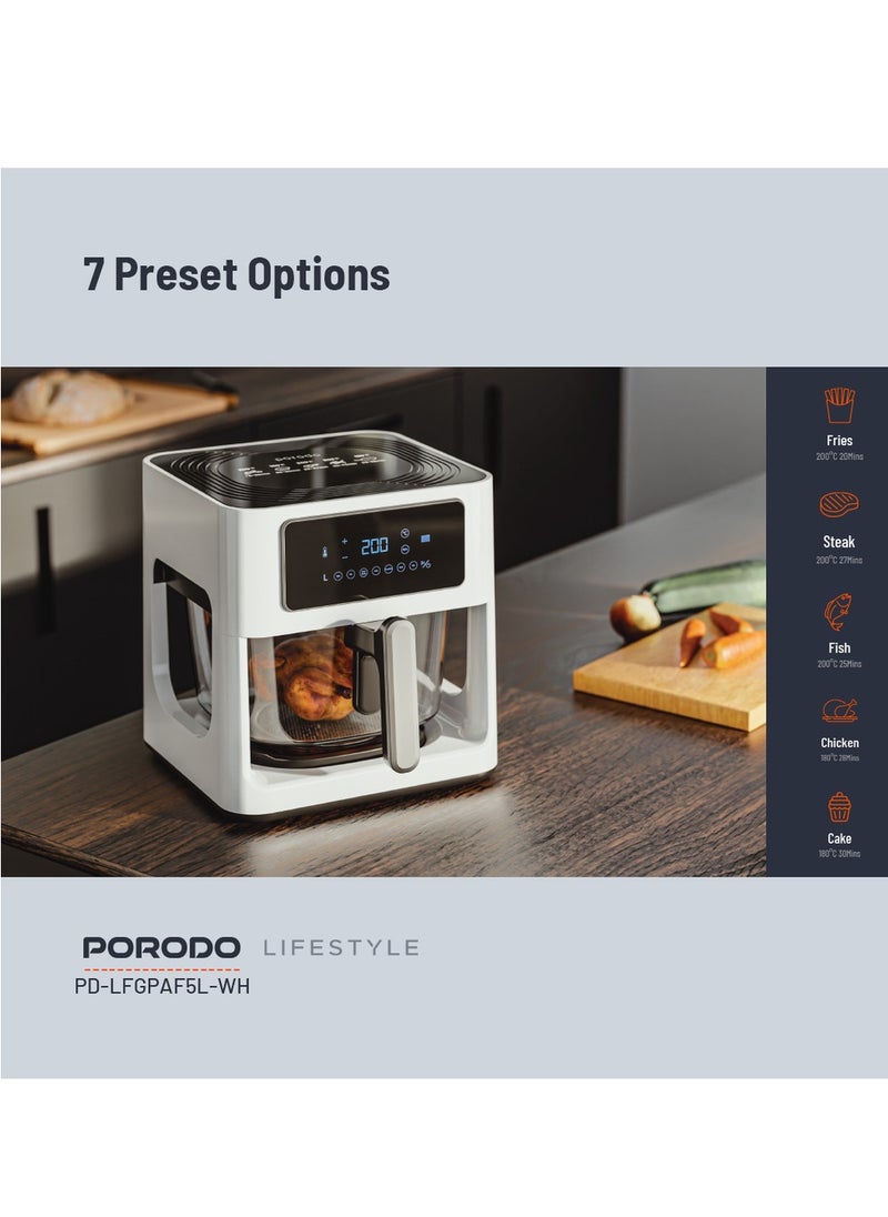 Porodo LifeStyle 5L Glass Pot Air Fryer - White