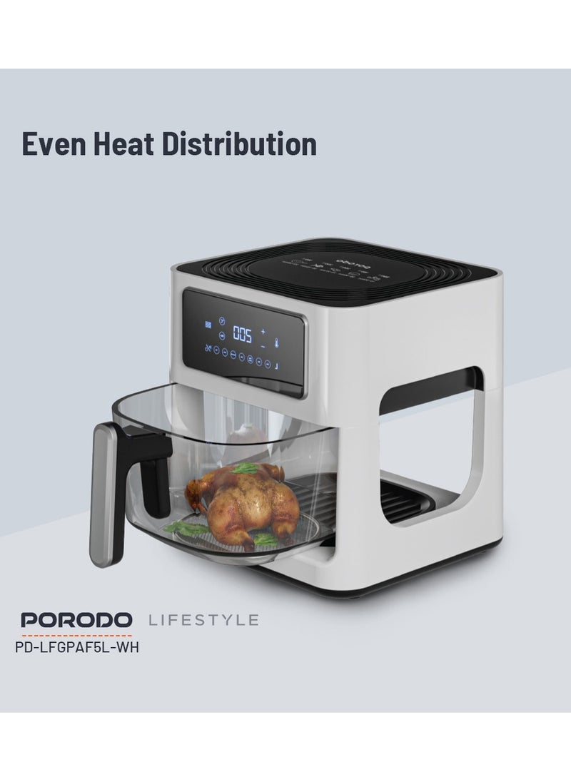 Porodo LifeStyle 5L Glass Pot Air Fryer - White