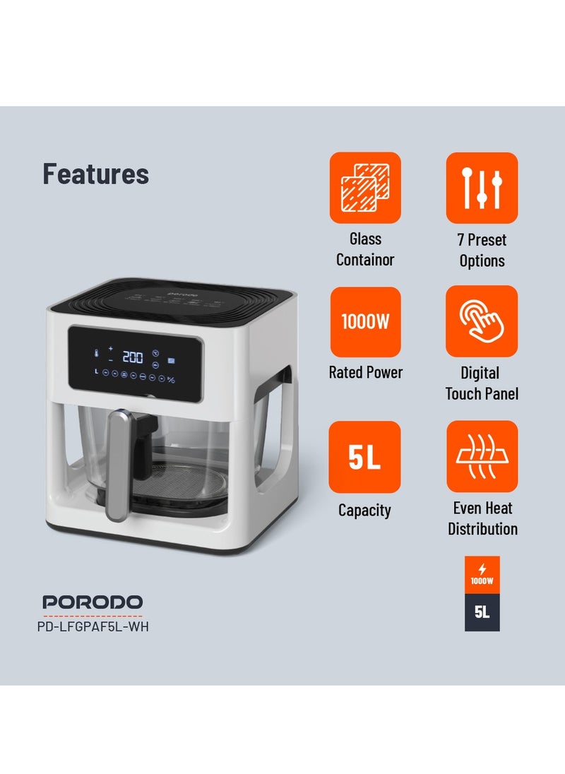 Porodo LifeStyle 5L Glass Pot Air Fryer - White