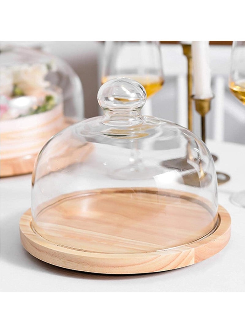 Rotating Cake Stand with Glass Dome Lid, Acacia Wood Cake Holder with Lid, Cake Plate with Lid for Baking Gifts, Cake Display Server Tray for Birthday Party Weddings