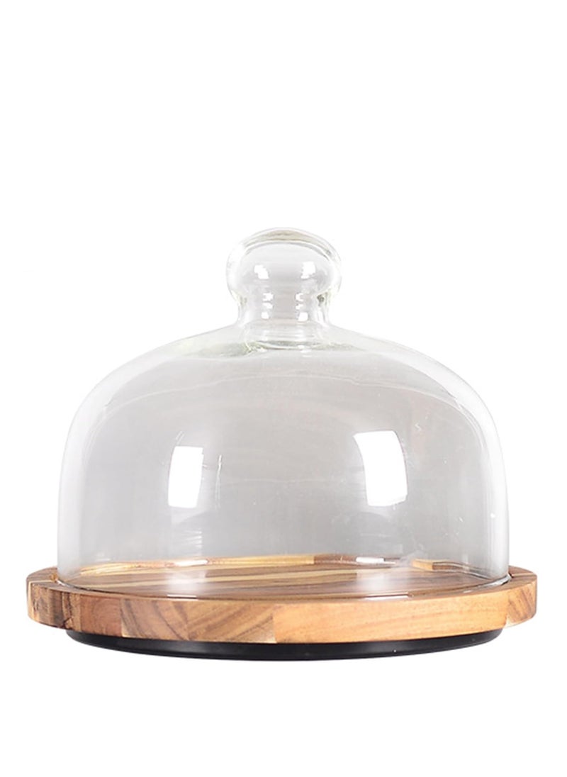 Rotating Cake Stand with Glass Dome Lid, Acacia Wood Cake Holder with Lid, Cake Plate with Lid for Baking Gifts, Cake Display Server Tray for Birthday Party Weddings