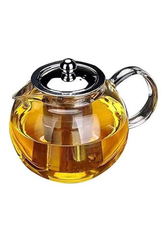 Glass Teapot Household Stainless Steel Filter Tea Set Flower Teapot, 950ml