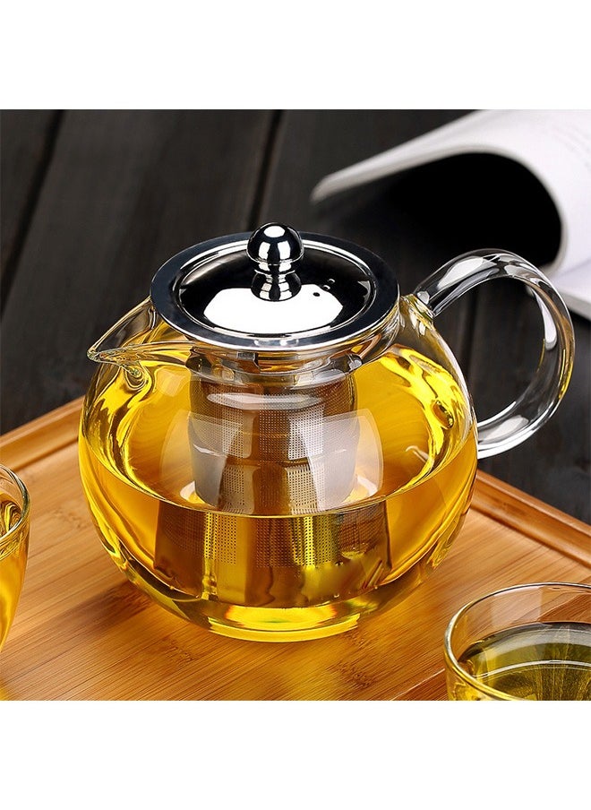 Glass Teapot Household Stainless Steel Filter Tea Set Flower Teapot, 950ml