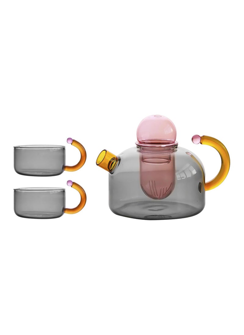 Three-piece Glass Teapot Loose Teapot with Tea Infuser Transparent Teapot High Temperature Resistant Glass Tea Water Separation Filter Small Teapot Household Teapot Utensils (Gray)