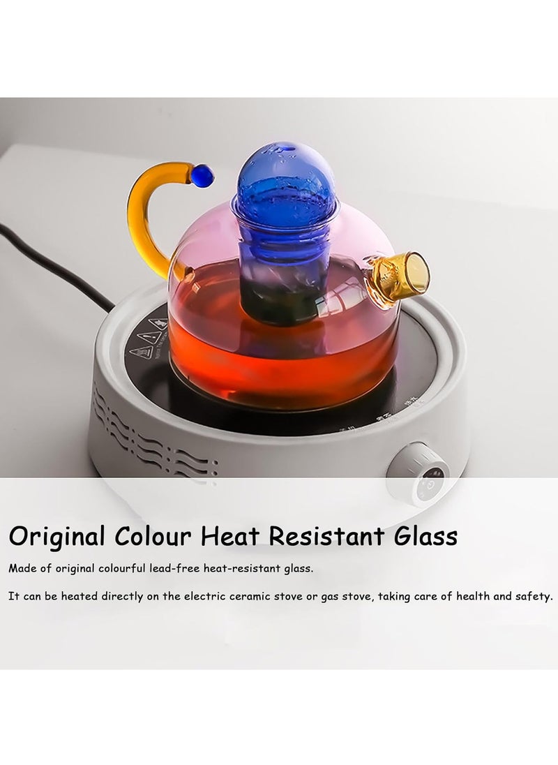 Three-piece Glass Teapot Loose Teapot with Tea Infuser Transparent Teapot High Temperature Resistant Glass Tea Water Separation Filter Small Teapot Household Teapot Utensils (Gray)